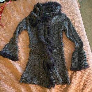 Brown snap cardigan with fur trim
